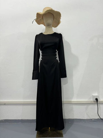 2025 Autumn New Horn Sleeve Strap Design Long Sleeves To Close The Waist Collar Dress Woman